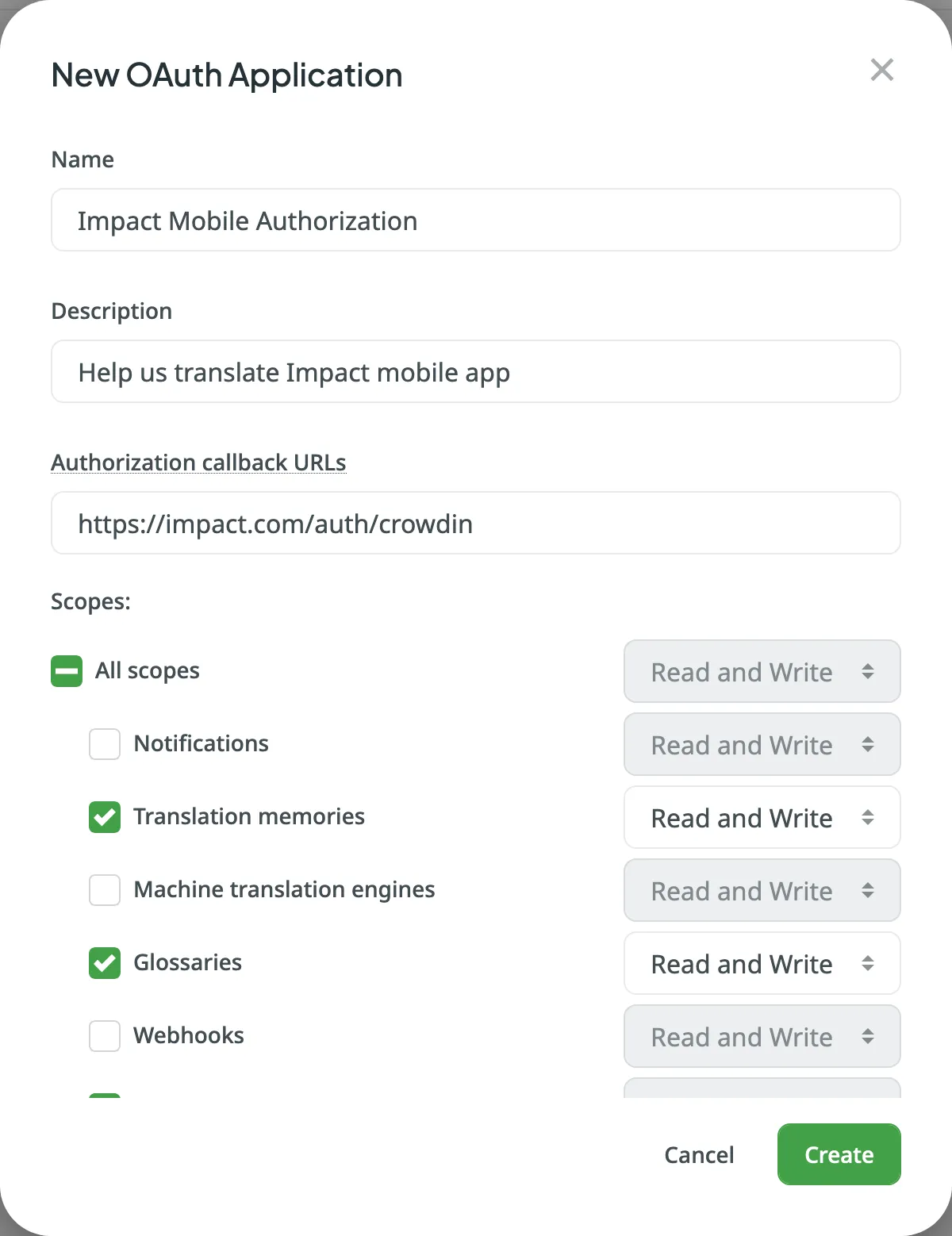 Create OAuth App